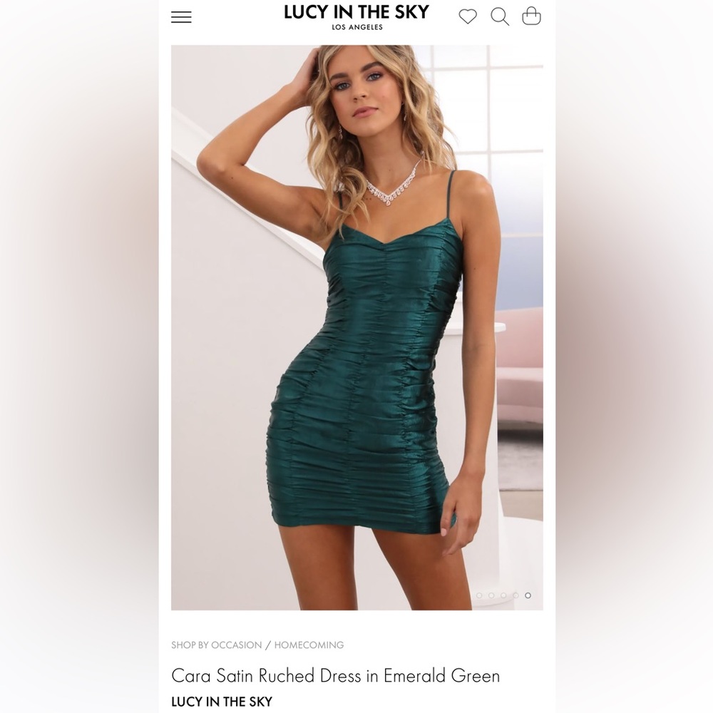 Cara Satin Ruched Dress in Emerald Green